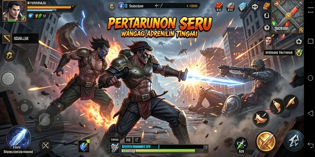 Gameplay IDNRAJA yang intens dengan aksi pertempuran mendebarkan.